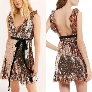 NWT! ($170) Free People Sequin Dress Rose Gold Formal Evening Party Prom, Sz 12